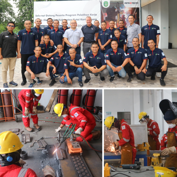 ECITB's Jason Riley (top, centre) visited the apprentices during their training in Batam