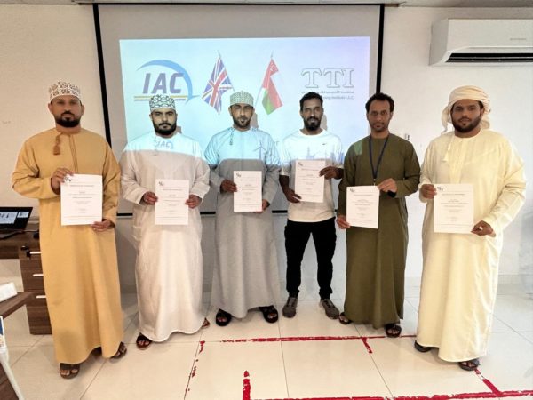 The first cohort of six PDO workers with certificates for completing the first core unit of the ECITB International Diploma